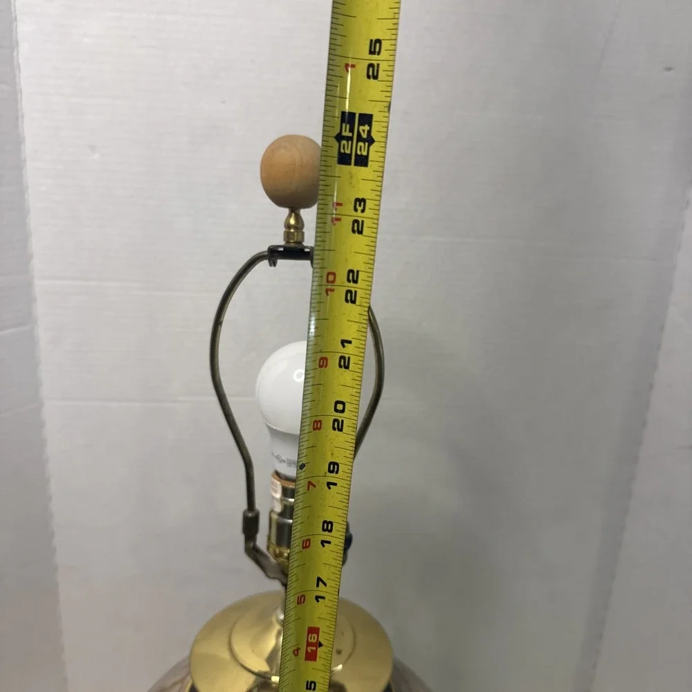 Vintage Abstract 80's Geometric Studio Pottery Table Lamp Urn Brass Wood Deco